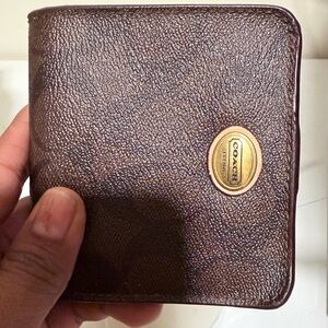 Coach Men’s Brown Leather Bifold Wallet with Gold Logo